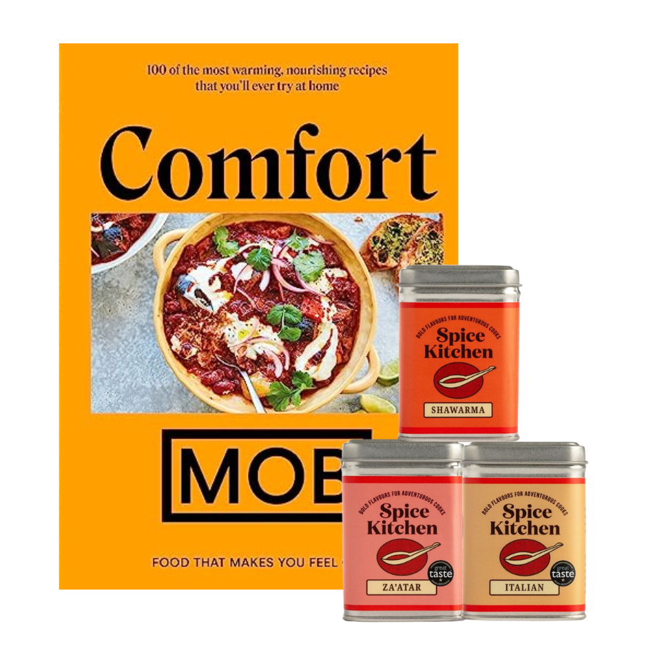 Comfort Cookery Book by Mob Kitchen with 3 of Spice Kitchen's Spice Blends – Za'atar, Italian & Shawarma